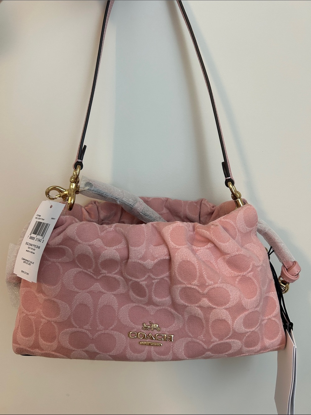 coach pink denim faye shoulder bag